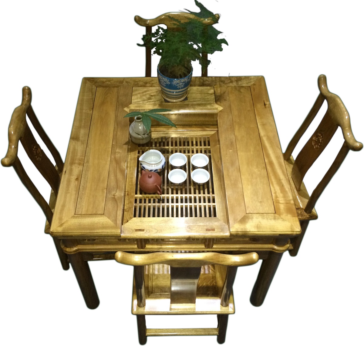 金絲楠烏木方形功夫茶桌五件套